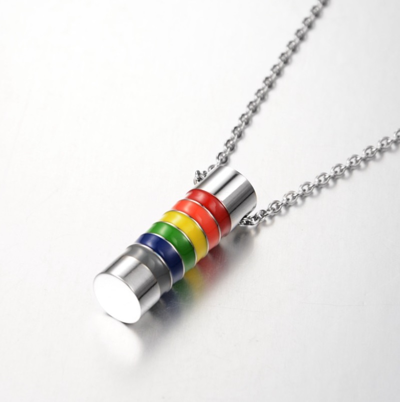 LGBT Pride Rainbow Cylinder Necklace 